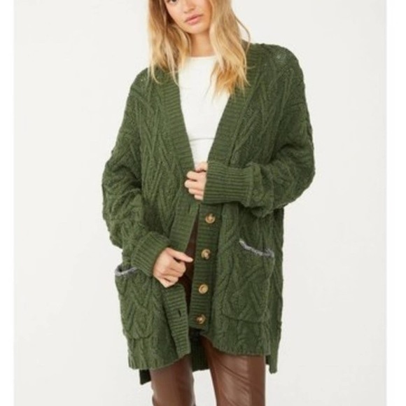 Free People Sweaters - SALE Free People Montana Cable Cardi Sweater Green XS